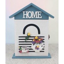 Elifeshop Ahşap Ev Tasarımlı Home Sweet Home Anahtar Askısı Çiçek Detaylı Duvar Organizer 28 cm Duvar Süsü