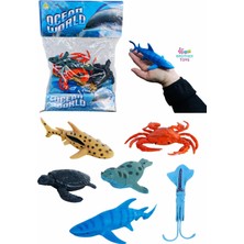 Brother Toys Okyanus Hayvanları 6 Adet Kaliteli Set Oyuncak Köpek Balığı Yengeç Kaplumbağa Fok Mürekkep Balığı 8-15 cm