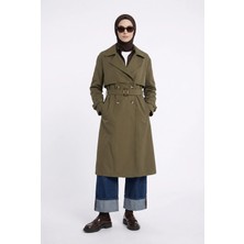 Armine Trend Beli Kemerli Allerli Trençkot Haki 26YT711