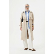 Armine Trend Beli Kemerli Allerli Trençkot Ekru 26YT711