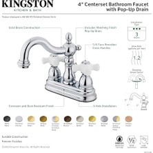 Mabeyn KB1609PX 4" Lavabo Bataryası Porselen Çapraz Kolu, Fırçalanmış Nikel/parlak Pirinç