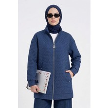 Armine Trend Kabartma Desenli Fermuarlı Cepli Ceket Lacivert 26YT537