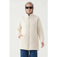 Armine Trend Kabartma Desenli Fermuarlı Cepli Ceket Ekru 26YT537