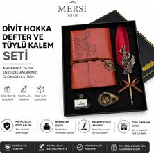 Mersi Shop Divit Hokka Defter ve Tüylü Kalem Seti – Nostaljik Mürekkepli Yazı Seti Hediye Kutulu