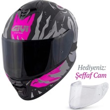 Givi Gıvı 50.x Sharkbıte Mat Siyah-Gri-Pembe Kask (Siyah+Şeffaf Camlı)