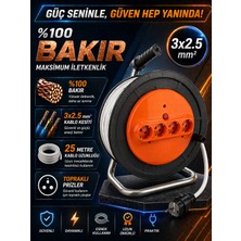İNWATT 25 Metre %100 Tam Bakır 3x2.5mm² Makaralı Uzatma Ara Kablosu Seyyar