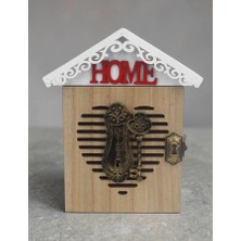 Elifeshop Ahşap Ev Tasarımlı Home Sweet Home Anahtar Askısı Kilit Detaylı Duvar Organizer 28 cm Duvar Süsü