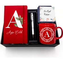 As Gift Kişiye Özel Kırmızı Defter & Kırmızı Kupa & Beyaz Kalem Hediye Seti
