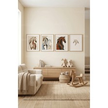 Tontilika Sakin Tonlarda At Temalı 4’lü Ahşap Çerçeveli Tablo Seti