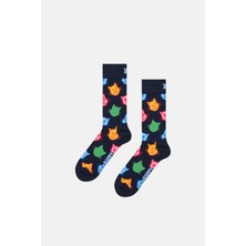 Happy Socks - Kadın Renkli Kedi Desenli Çorap