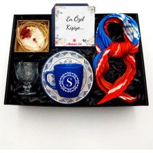 As Gift Kişiye Özel Mavi Fincan & Kahve Yanı Su Bardağı & Fular & Kokulu Sabun Hediye Seti