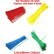 Lokitech Gwest 2,5X100MM (10 Cm) Renkli Plastik Cırt Kelepçe Kablo Bağı 4 Renk Sarı Kırmızı Mavi Yeşil Her Renkten 25 Toplam 100 Adet