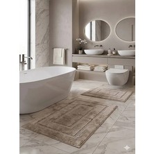 Pamuk Tufting 2'li Klozet Takımı , Banyo Seti , Banyo Paspas Seti , Su Emici, Çerçeve Desen