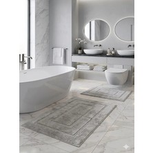 Pamuk Tufting 2'li Klozet Takımı , Banyo Seti , Banyo Paspas Seti , Su Emici, Çerçeve Desen