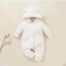 Bubito Kışlık Tatlı Kapşonlu Bebek Peluş Welsoft Tulum Beyaz