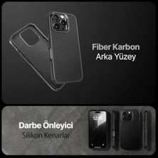 Mabeyn 16 Pro Max Için Fiber Karbon Materyal Arka Bölüm Metal Lens Çerçeveli ve Metal Tuşlu Sararmayan ve Çizilmeyen Güçlü Darbe Emici Premium Silikon Kılıf (Siyah, 16 Pro Max)