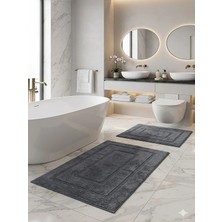 Pamuk Tufting 2'li Klozet Takımı , Banyo Seti , Banyo Paspas Seti , Su Emici, Çerçeve Desen