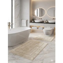 Pamuk Tufting 2'li Klozet Takımı , Banyo Seti , Banyo Paspas Seti , Su Emici, Çerçeve Desen