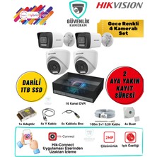 Hikvision 4 Kameralı Gece Renkli Güvenlik Seti 2mp 1tb SSD 16 Kanal Dvr 2 Iç 2 Dış Mekan