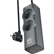 Mabeyn Akım Korumalı Priz, Güç Şeridi, 67W Gan Hızlı Şarj Adaptörü, Tam Zamanlı 6 Bağlantı Noktası, 2x Priz Girişi, 1x USB Girişi, 3x Type-C Girişi, Yüksek Verimlilik (1.5 Metre)