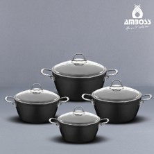 Amboss Dark Granit Yanmaz Yapışmaz Titanyum Kaplama Derin Tencere Seti
