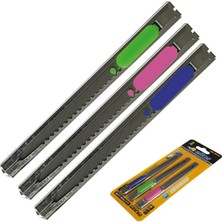 Mabeyn 3'lü Metal Bıçağı Seti - 9mm Ince Dar Tip, Paslanmaz Çelik Gövde, Hassas Kesim Için Kilitli Mekanizma - Ofis, Sanat ve Hobi Kullanımına Uygun (Yeşil, Pembe, Mavi)