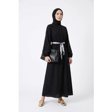 Armine Trend Kolları Nakış Işlemeli Kemerli Elbise Siyah 26YT911