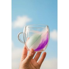 Mabeyn Çift Çidarlı Renkli Tüy Desenli Cam Kupa – Dayanıklı Kupa Bardak