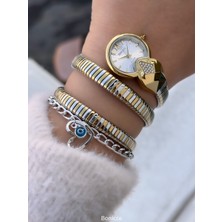 Ferrucci  Yılan Saat ,Çelik Kordon Altın Gümüş  Renk Kadın Kol Saati+Bileklik