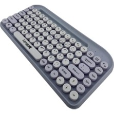 Mabeyn Saywin Bluetooth Klavye Renkli Retro Kablosuz Klavye Daktilo Görünümlü Tuş Tasarımı Şık ve Kullanışlı Telefon Koyma Gözü Pilli Türkçe Q Klavye Sw-05 (Mor)
