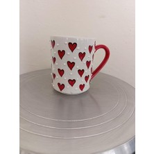 Mabeyn El Yapımı Kalp Desenli 300ML Kupa Seramik Bardak Hand Made