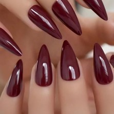 Mabeyn 100'LÜ Stiletto Takma Tırnak, Bordo Kırmızı Parlak Kaplama Tırnak Seti, 100 Parça Set