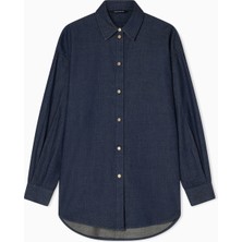 Armani Exchange Kadın Nefes Alabilen Hafif Kumaş Rahat Kesim Uzun Kollu Lacivert Gömlek XW002258 AF21337-MB001