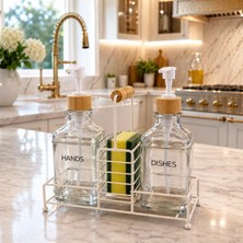 Makri Home Bambu Kapaklı İkili Cam Sıvı Sabunluk & Deterjanlık Seti 2×500 Ml Şık Tasarım