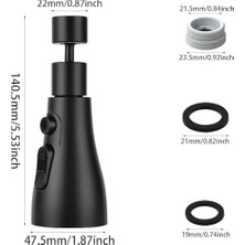 Mabeyn Musluk, Yedek Duş Başlığı, 360° Döndürülebilir, 3 Mod, Döndürülebilir Musluk, Başlık, Mutfak Armatürü, Adaptörlü, FM22 Mutfak Armatürü, Püskürtme Başlığı (Siyah)