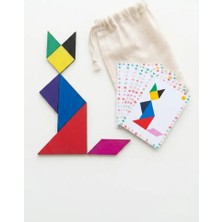 Sapphire Onlinestore Eğitici Ahşap Zeka Oyunu Tangram Seti – 24 Desen Kartı + Ham Bez Taşıma Kesesi