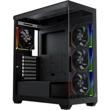 Gamebooster GB-XMC01 Nyvra Falcon 750W 80+ Bronze Atx Apfc 3.1 Pcı-E 5.1 4*argb Pwm Fan Atx Tower Seavıew Gamıng Siyah Kasa