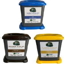 Deembro Renkli 3 Adet Altlıklı Geri Dönüşüm Kutusu Sıfır Atık Kutusu 50 Lt Büyük Plastik Organik  Kağıt