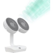 Mabeyn Çift Başlı Taşınabilir USB Şarjlı Fan, LED Gece Lambası ve 5000MAH Pil ile Uzun Çalışma Süresi, Ayarlanabilir Hız ve 270° Dönebilir Kafalar, Ev, Ofis, Kamp Için Ideal (CZ-01X - Beyaz)