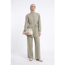 Armine Trend Sahte Düğme Detaylı Beli Ipli Pantolonlu Ikili Takım Küf Yeşili 26YT678