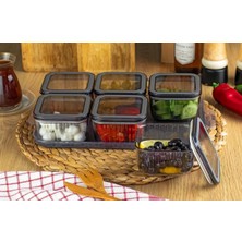 Mabeyn Tepsili Lüx 6 Bölmeli 13 Parça Kahvaltılık Seti - Vakum Kapaklı Krital Kahvaltı ve Çerez Sunum Takımı