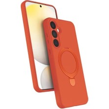 Mabeyn - Galaxy A56 ile Uyumlu Kılıf ile Uyumlu Halkalı Standlı Içi Kadife Yumuşak Renkli Silikon Kapak - Turuncu