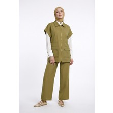 Armine Trend Tam Fermuarlı Cepli Beli Büzgülü Pantolonlu Ikili Takım Haki 26YT6127