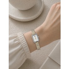 Boris Accessory Gümüş Taşlı Dikdörtgen Kasa Kadın Kol Saati - Çift Renk & Gümüş Kordon - Şık & Zarif Tasarım