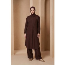 Armine Trend Omzu ve Sırtı Güpür Detaylı Pantolonlu Ikili Takım Kızıl Kahve 26YT665