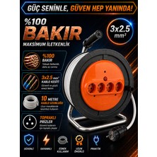 İNWATT 10 Metre %100 Tam Bakır 3x2.5mm² Makaralı Uzatma Ara Kablosu Seyyar