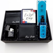 As Gift Kişiye Özel Siyah Cüzdan & Kartlık & Zippo Tarzı Çakmak & Rebul Kolonya Hediye Seti