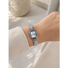 Boris Accessory Kadın Kol Saati Kare Kasa - Gümüş Kadran, Esnek Metal Kordon