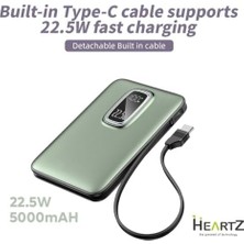 Mabeyn Magnetic Powerbank 5000MAH Kablosuz Hızlı Şarj LED Gösterge Ekran Magsafe Uyumlu 22.5W Pd Qc Taşınabilir Şarj Cihazı Standlı Kendinden Kablolu Type-C USB Power Bank Güç Kaynağı Fast Zümrüt Yeşil