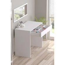 Bicabin Arya Novella Aynalı Bölmeli Organizer Çekmeceli Makyaj Masası -Beyaz